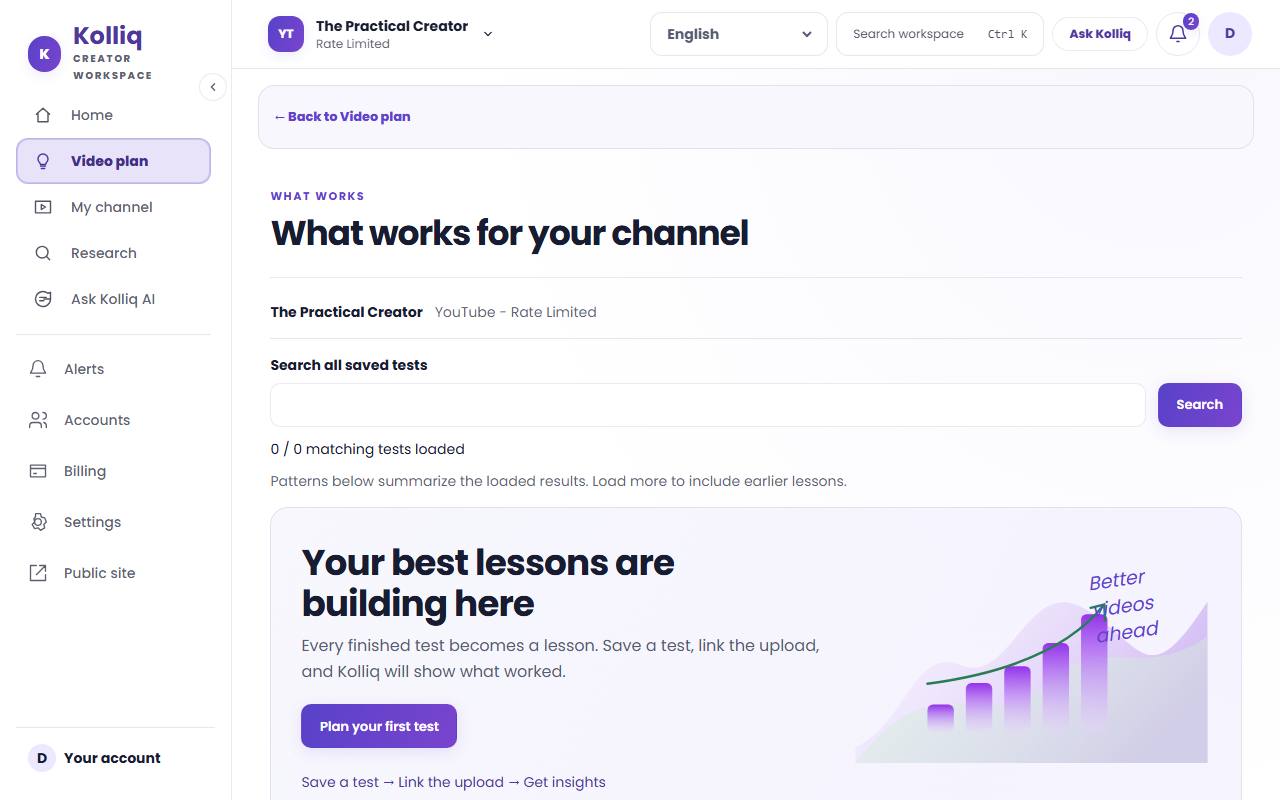 Kolliq saved lessons screen, using sample data